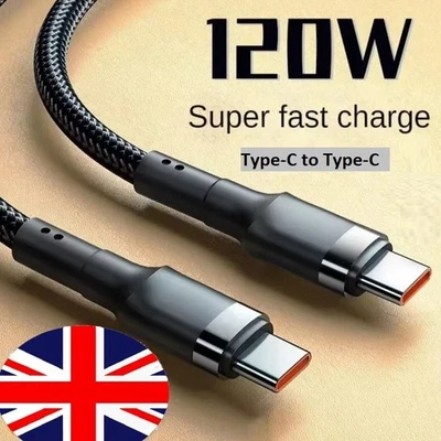USB C To USB C Fast Charger PD 120W Dual Type C Charging Data Sync USB Cable Uk