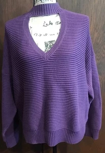Eloquii Ripppullover 14-16 Large lila Grobstrickpullover V-Ausschnitt Raglan Dolman - Bild 1 von 6