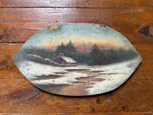 Pequeña pintura al óleo antigua rara G Frost paisaje de invierno George Albert Frost - Imagen 1 de 11