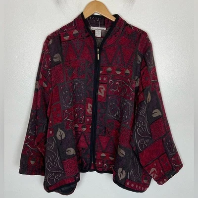 Serengeti Catalog Tapestry Floral Jacket Size 3X Red Artsy Side Pockets Zipper - Image 1 of 4