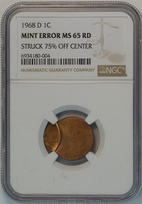 1968 D Lincoln Small Cent MINT ERROR MS 65 RD NGC 1C US COIN PENNY - Image 1 of 4