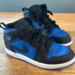 Jordan 1 Mid Basketball Shoes 2Y Royal Blue Black Sneakers High Top Youth Boys - Picture 1 of 8