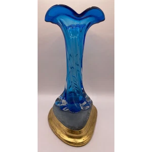 Vintage Handmade Murano by A. Dal Borgo Blue Vase S. Croce 552 Venezia Art Glass - Picture 1 of 11