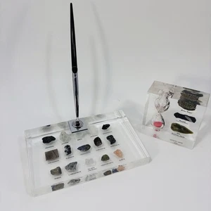 Vintage Lucite Pen Holder and Paper Weight - Mining - Geology - Rock Specimens - Picture 1 of 18