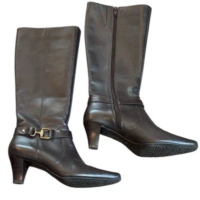 Anne Klein iFlex Hasta la Rodilla Para Mujer’s 5 Marrón Cuero Moda Botas Hebilla Cremallera Lateral Foto 1 de 4