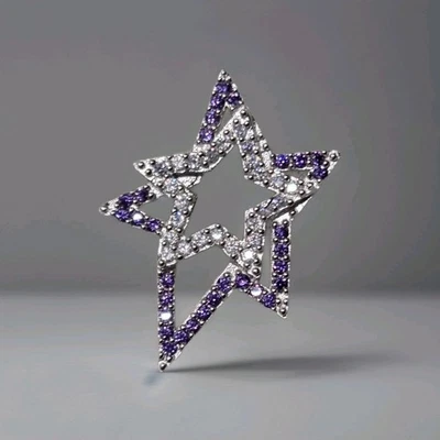 Natural Amethyst & White Topaz Star  925 Sterling Silver Pendant Jewelry 1653 - Image 1 of 4