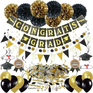 ZERODECO Graduation Decorations, Black and Gold Congrats Grad  - Picture 1 of 8