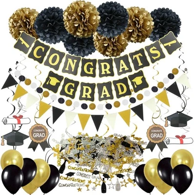 ZERODECO Graduation Decorations, Black and Gold Congrats Grad  - Image 1 of 4