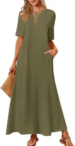 Women's Spring/Summer Casual Maxi Dress - Beach Vacation Short Sleeve Style - Picture 1 of 46