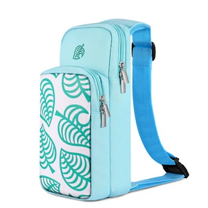 Umhängetasche Tragetasche für Nintendo Switch Animal Crossing Blattmotiv (blau) - Bild 1 von 7