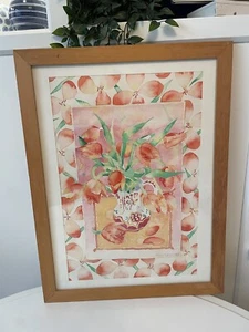 Vintage 1993 Watercolour Nicola Gregory Tulips Signed Still Life Large Decoupage - Picture 1 of 6