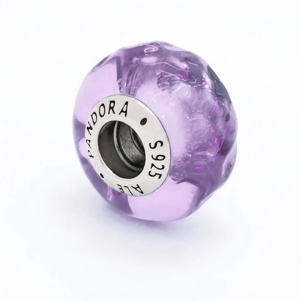 Original Pandora Lilafarbenes Murano Glas Charm 925er Silber 798875C00 Neu - Bild 1 von 1