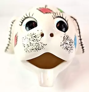 Vintage Open Mouth DOG HEAD ASHTRAY White Colorful Patches SMOKING NOSE - Picture 1 of 8