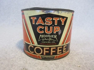 1930's TASTY CUP HOOSIER 1 Pound COFFEE TiN CaN PRY LID Indianapolis - Picture 1 of 6