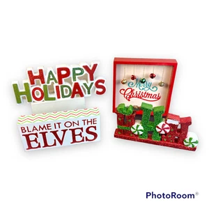 Set of 4 Signs Plaques Christmas Themed - Picture 1 of 7