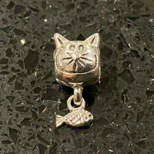 Cute Kitty with Fish Charm for Bracelet - Picture 1 of 2