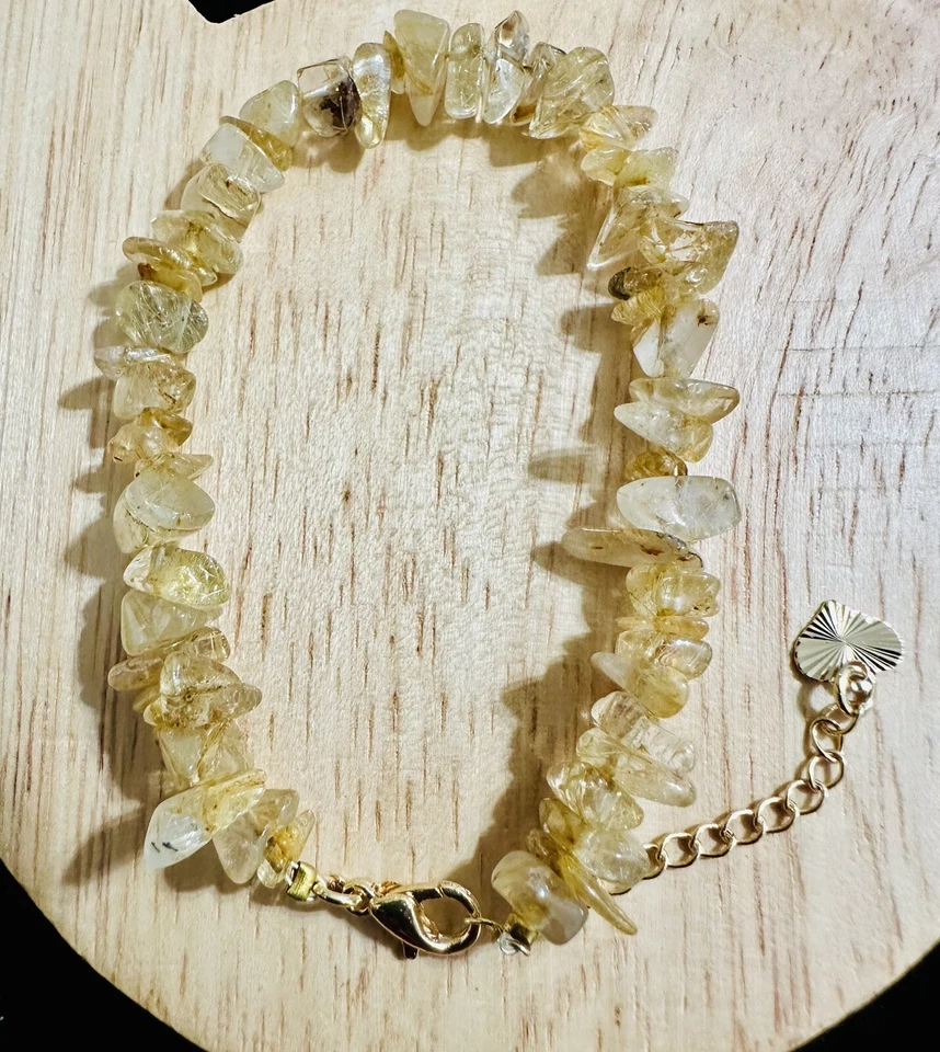 Natural Golden Rutilated Quartz Chips Adjustable Bracelet  - Image 1 of 1