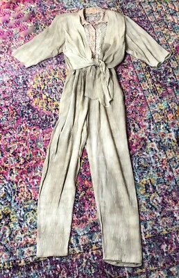 Mono De Colección Años 80 On The Rocks Para Mujer Grande Encaje Arrugas Arrugas Corbata Frontal Mameluco Foto 1 de 4