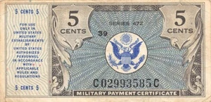 USA / MPC 5 Cents 1947 Series 472 Plate # 39 Circulated Banknote N #20 - Picture 1 of 2
