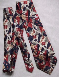 Tie Necktie Mens Vintagee Retro NAVY RED BEIGE CREAM - Picture 1 of 3