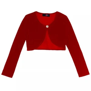 Girls' IZ Byer Girl $36 Cropped Red Velvet Cardigan w/ Rhinestone Clasp SZ S 7/8 - Picture 1 of 3
