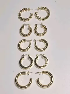 Set Women Gold Hoop Earrings 14K Gold Plated Lightweight Open Hoops Unworn 5 Pr. - Picture 1 of 6
