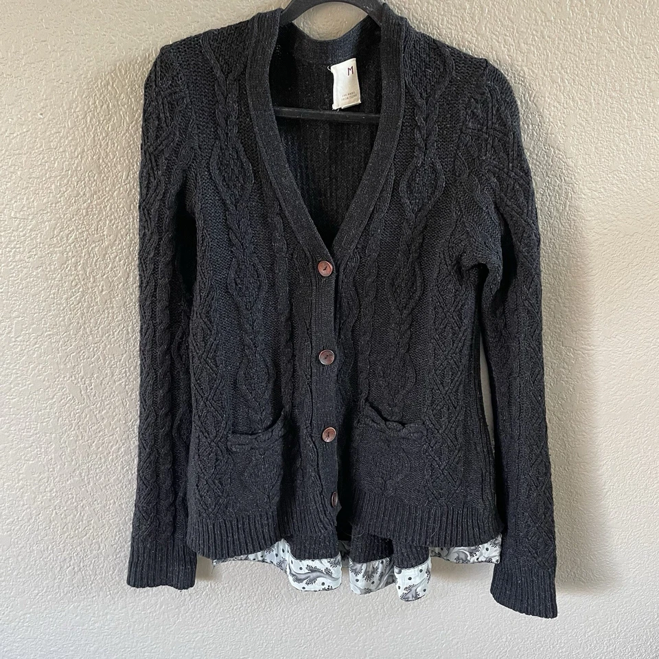 Anthropologie Far Away From Close Cardigan  Medium Black Fisherman  Peplum Boho - Image 1 of 4