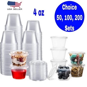4 oz Plastic Clear Disposable Portion Cups with Lids for Sauce Cup BPA Free - Picture 1 of 10