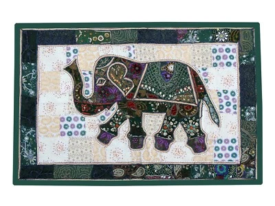 Elephant Wall Hanging Patchwork Tapestry Beaded Hand Embroidered Throw Decor 60" - Image 1 of 4