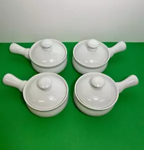 Everything Kitchen Set of 4 French Onion Soup Crocks Bowls With Lids White - Picture 1 of 10