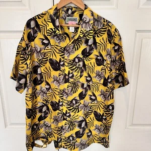 Haband Shirt Mens XL Yellow Black Floral Tropical All Over Print Hawaii - Picture 1 of 20