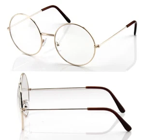 Men Women Fashion Round Clear Lens Eye Glasses Metal Frame Large Geek Big Retro - Picture 1 of 1