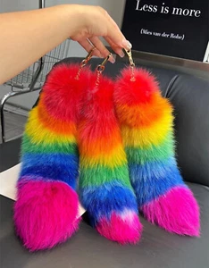 Venta al por mayor 16"-18" arco iris cola de zorro real piel llavero bolso encanto cartera juegos con disfraces - Imagen 1 de 7