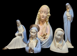 Lot of 5 Vintage Virgin Mary Ceramic Statues Religious Madonna Figurines MCM  - Picture 1 of 10