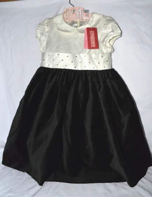 全新带标签 Gymboree 女孩奶油色和黑色天鹅绒派对/假日连衣裙 4 码 — 第 1/4 张图片