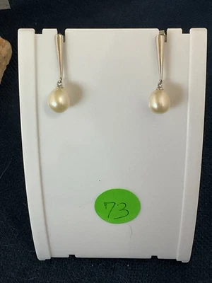 Sterling Silver and  Pearl Dangle Earrings .925 Stamped 1.25 Inches Long - Image 1 of 4