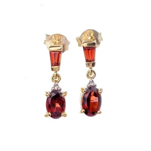 9ct Garnet Dangle Earrings Gold Studs Natural Red 1.08ct Boxed Gift - Picture 1 of 12