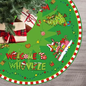 Christmas Tree Skirt 48 Inch Welcome to Village Xmas Tree Skirt Red and Green Ch - Picture 1 of 9