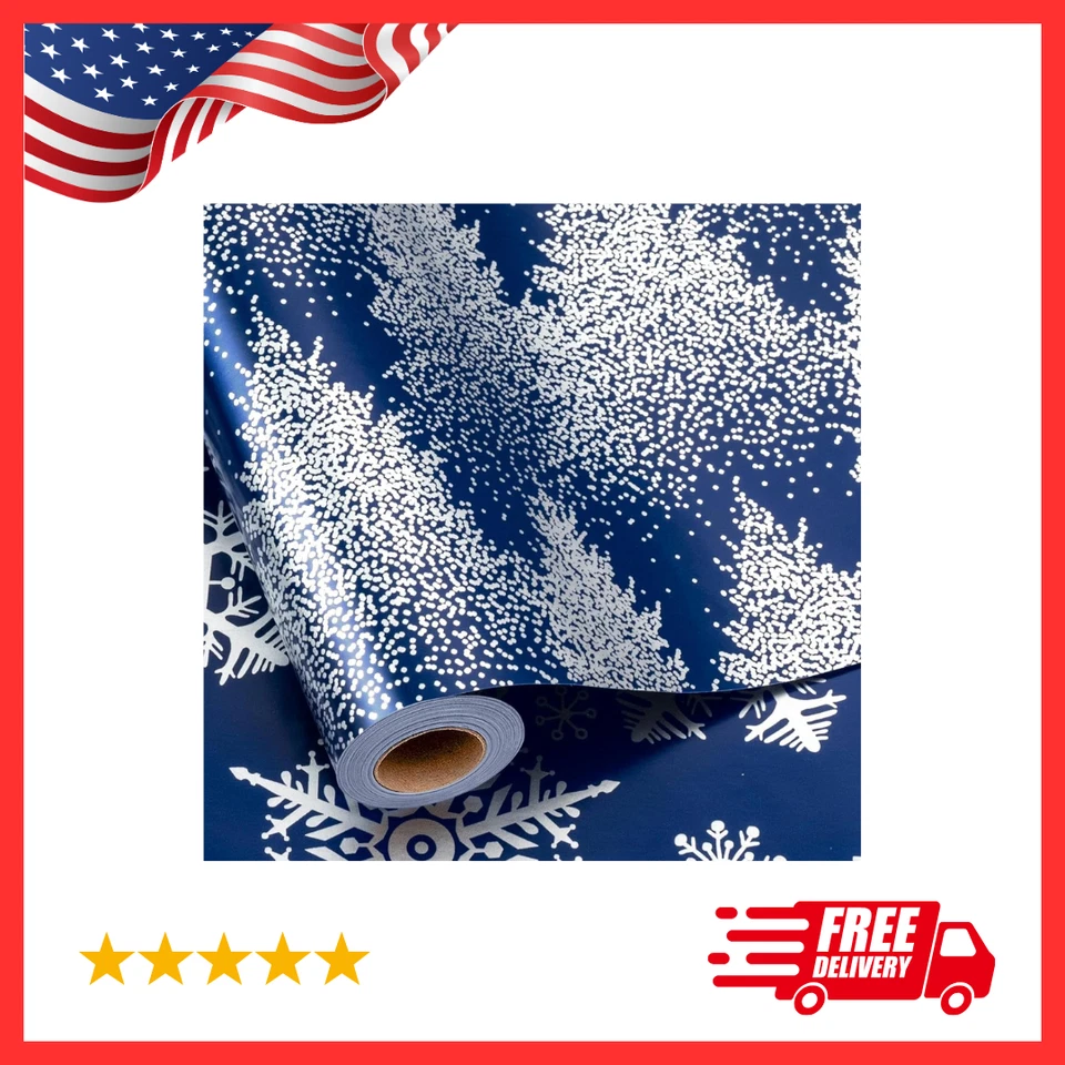 Rollo de papel de envolver azul de Navidad, papel de envolver árboles, lujo azul marino brillante Foto 1 de 4