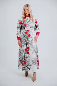 Damen Blumen Maxikleid Langarm Cut Out Schlitz Stil Elegant Gürtel UK 12-18 - Bild 1 von 7