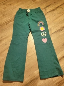 Green Flared Bottom Sweatpants Girls Size 10/12 Wonder Nation Brand With... - Picture 1 of 5