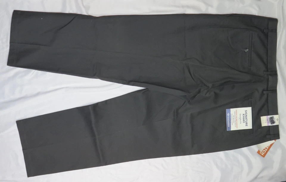 Dockers Gray Signature Khaki Pants Mens 38x29 Straight Fit Flat Front