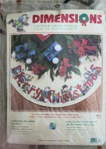 Vintage 2003 Dimensions Counted Cross Stitch Celebrating Snowman Tree Skirt 8716 - Bild 1 von 2