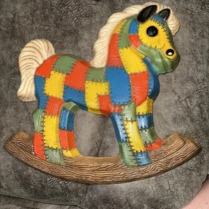 Vintage Patchwork Rocking Horse Multicolor Wall Hanging Hard Foam Craft Baby - Picture 1 of 3