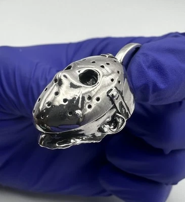 925 Sterling Silver Custom 3D Printed Jason Head Pendant 11.1g Antique | W017 - Image 1 of 4