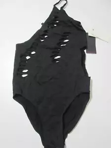 NWT Material Girl Womens Size M One Piece Swimsuit Black Slit One Shoulder Strap - Picture 1 of 6