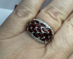 Sterling Silver Garnet CZ Cubic Zirconia Cocktail Wedding Band Ballerina Ring 7 - Picture 1 of 11