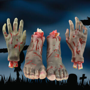  4 Pcs Human Parts Prop Halloween Dead Hand Bloody Broken Severed