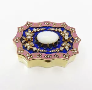 NYJEWEL Antique 14k Gold Opal 3ct Rose Cut Diamond Enamel snuff box pill box - Picture 1 of 7