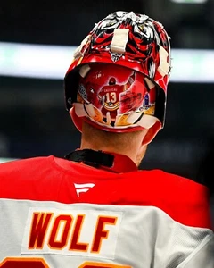 Dustin Wolf Gaudreau Tribute Mask Calgary Flames 8x10 NHL Hockey Photo - Picture 1 of 1